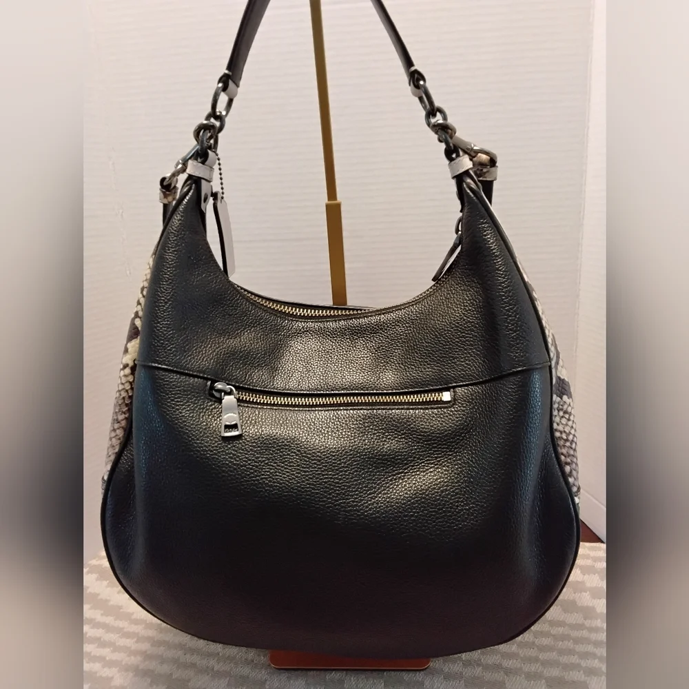 Coach Harley Hobo Black Pebbled Leather With Embossed Snake Trim - Picture 3 of 9